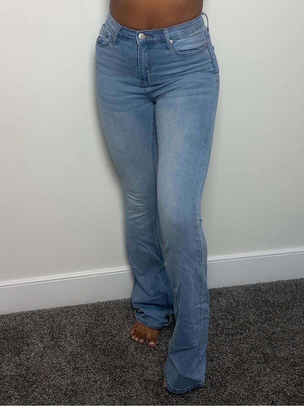 Fashion Nova Light Blue Flare Jeans with Heart Accent - Picture 4 of 4